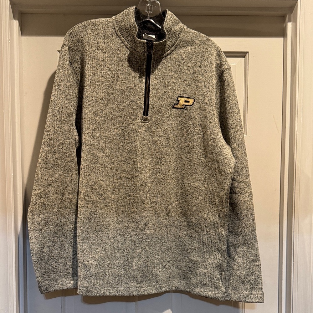 Purdue University Mens Heather Gray Quarter-Zip Sweater, L